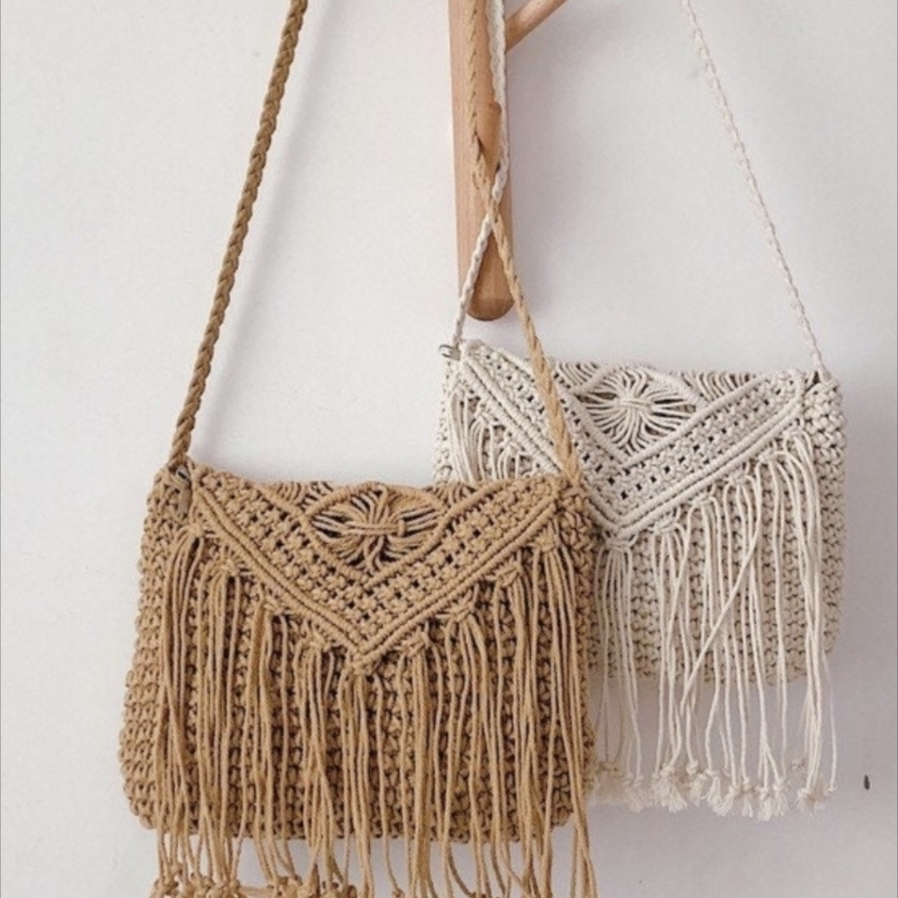 Bohemian Shoulder Bag Crocheted Crossbody Hippie purse 70s Style - Picture 2 of 16